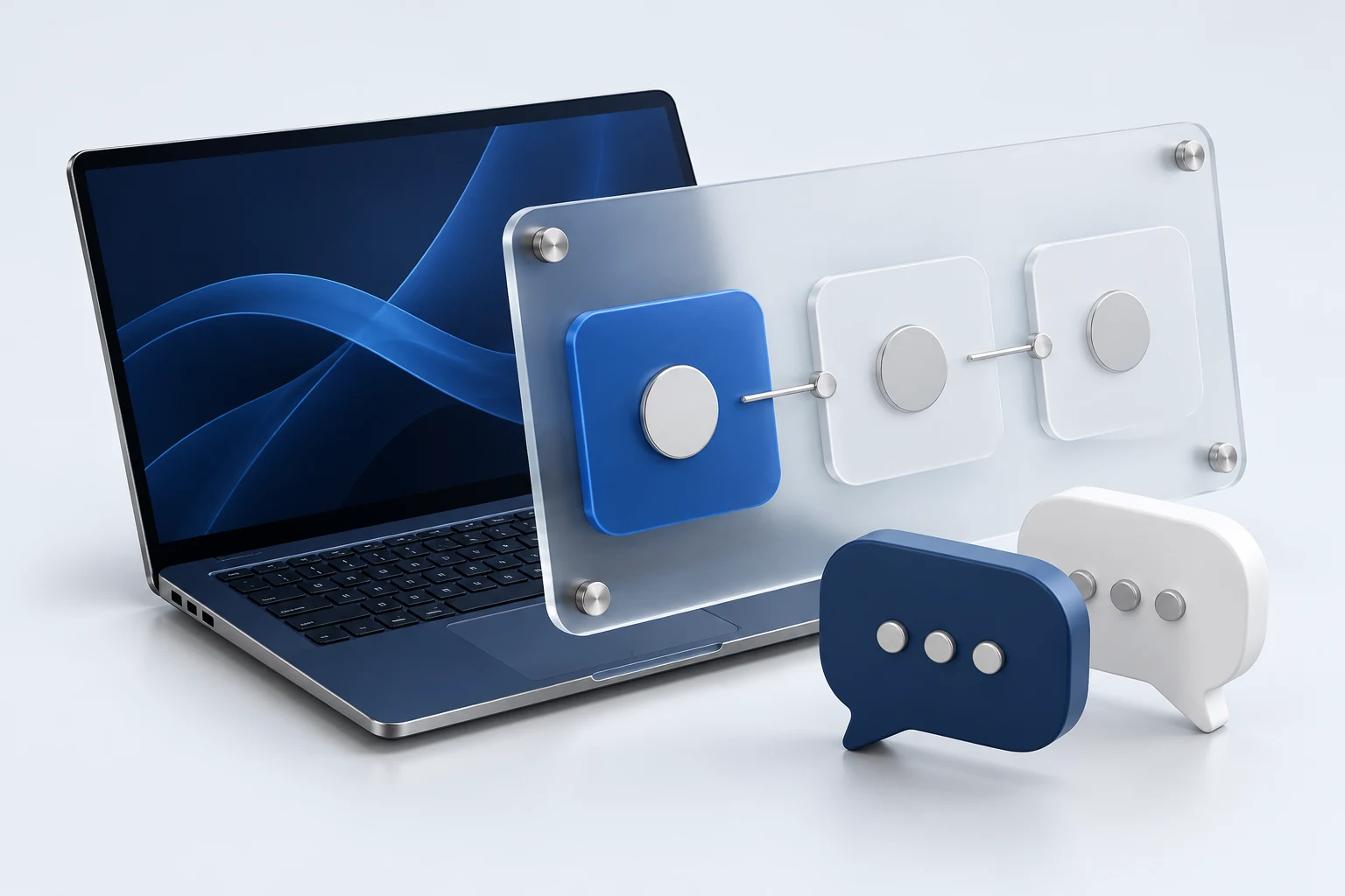 A laptop, shared workflow board, and conversation symbols introduce planning together.